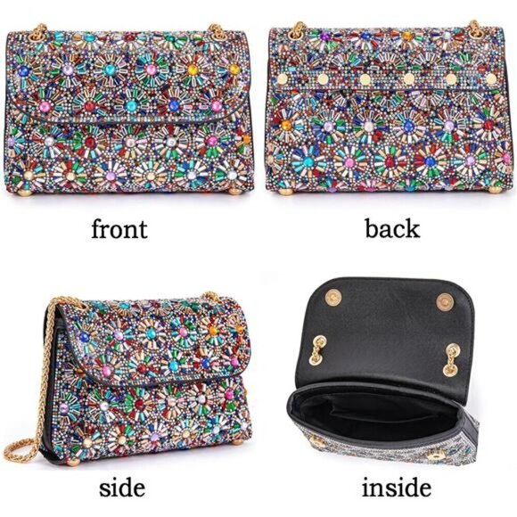 Crystals Rhinestone Evening Bag for Women Clutch Purse with Chain - Picture 7 of 8